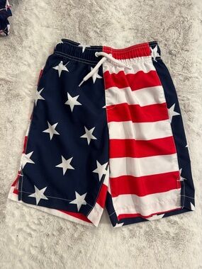 Kids Red, White & Blue Flag Print Swim/Active Shorts